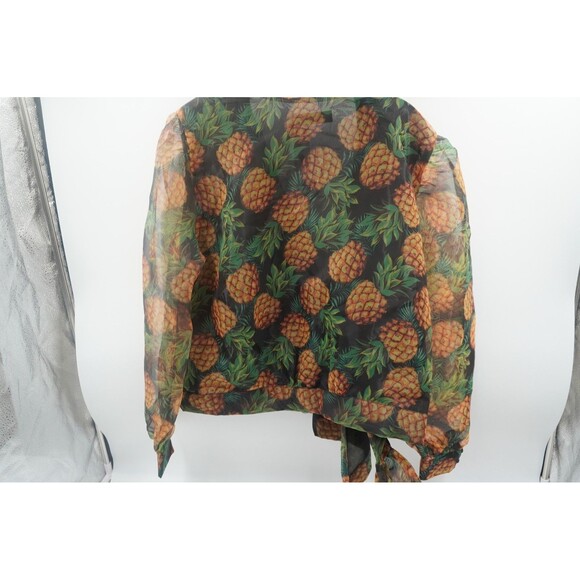 NWT NY& C Pineapple Print Wrap Tropical Blouse Organza V-Neck Puff Sleeve Sz XXL - Picture 5 of 9